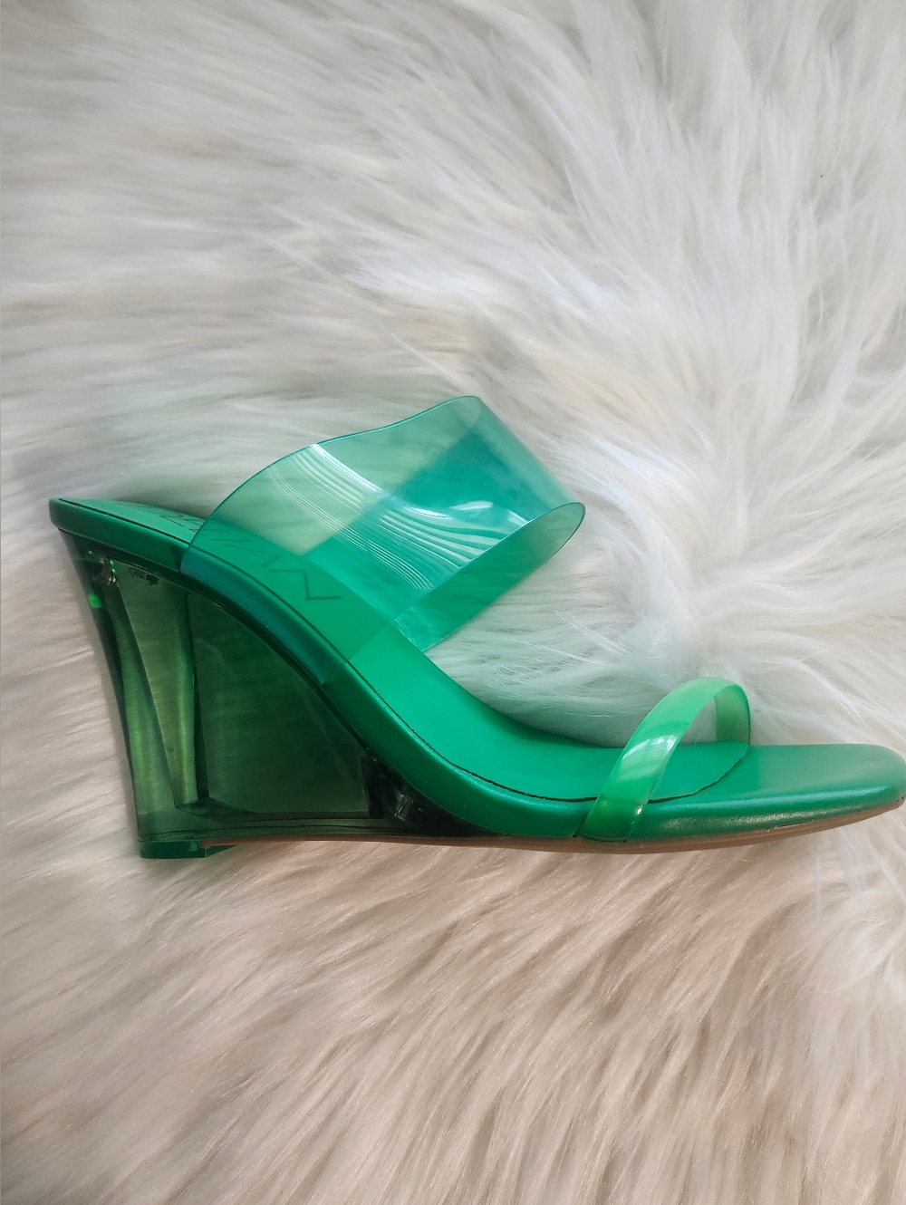 Deltan Green Transparent Jelly Wedge Slide Sandals - Women